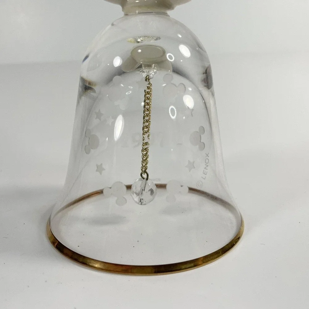 Disney Lenox 1997 Mickey Mouse Clear Etched Bell Stocking Cap Hat with Gift